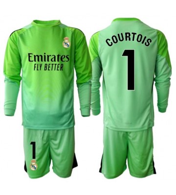 Real Madrid Thibaut Courtois #1 Målvakt Bortatröja Barn 2025-26 Långärmad (+ Korta byxor)
